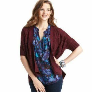 NWT LOFT Maroon Pointelle Cardigan Sweater XS-M
